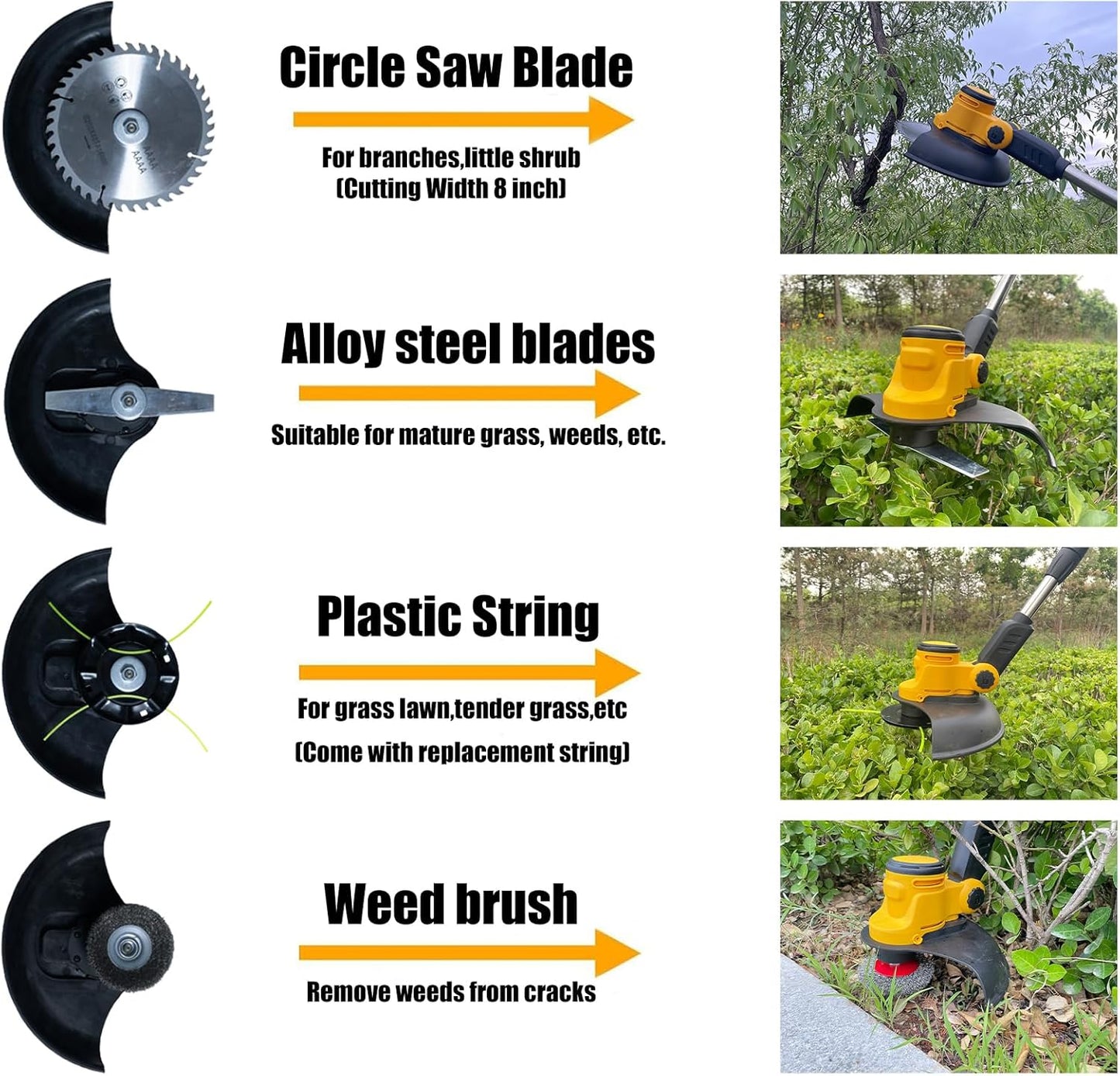 Electric Weed Wacker Cordless for Dewalt 20 V Battery, 4-in-1 Battery-Powered Mower, Lightweight Cordless Weeder for Lawn, Yard and Brush Mowing (Battery Free, Yellow)