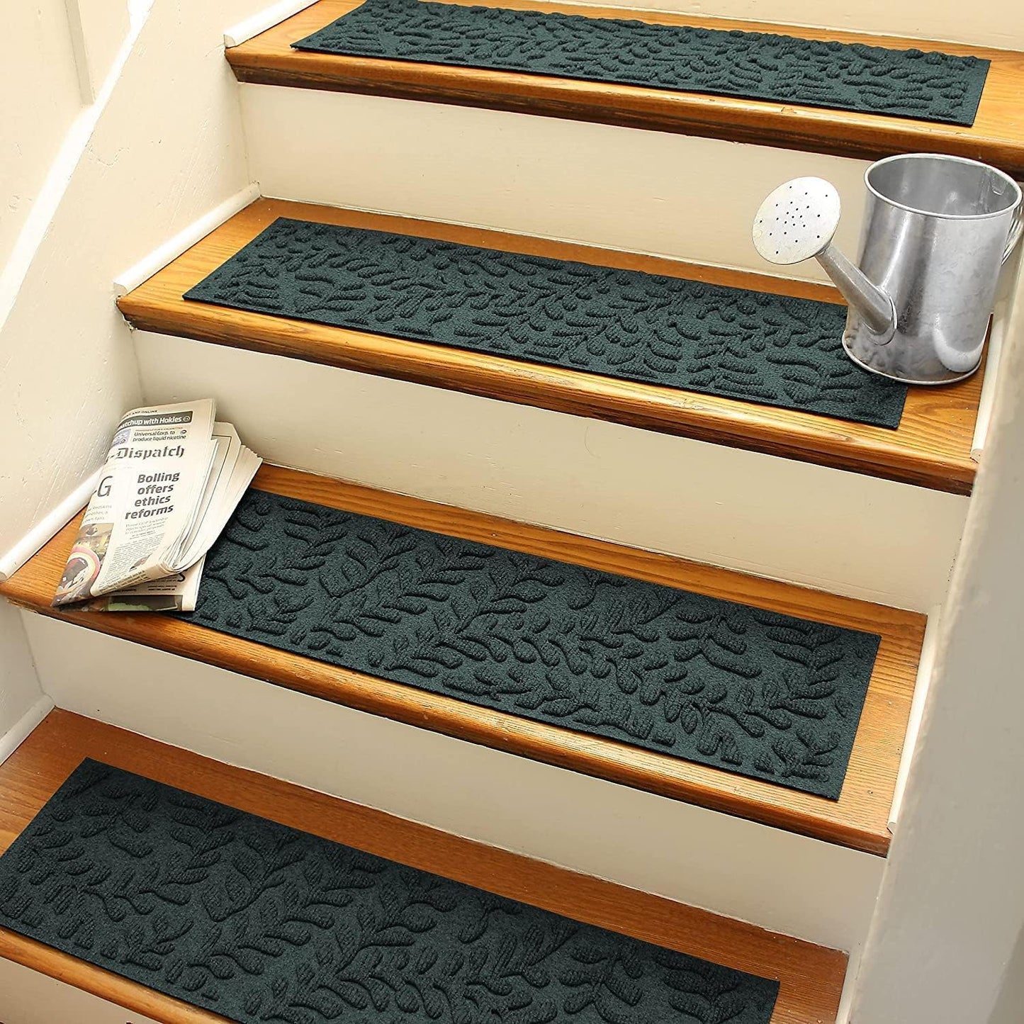 Waterhog Stair Treads (Set of 4) – 8 1/2 x 30 Inches, Durable,Water-Trapping, Indoor/Outdoor Floor Covering, Boxwood Collection – Made in USA, Evergreen