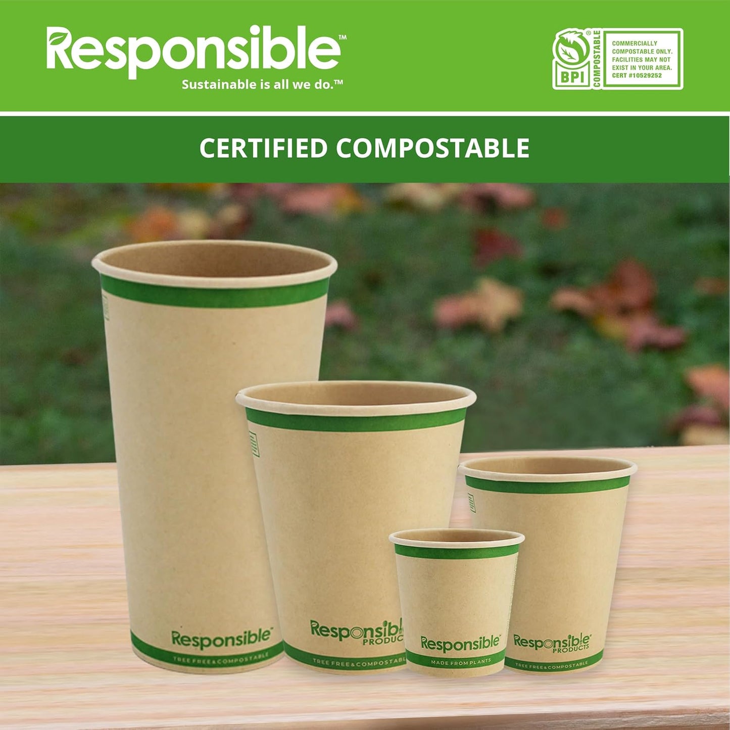 Certified Compostable 12 oz Paper Cups, Cold ＆ Hot Coffee Cups, Disposable Paper Cups, Extra Strength Disposable Cups, Made without PFAS (50 count)