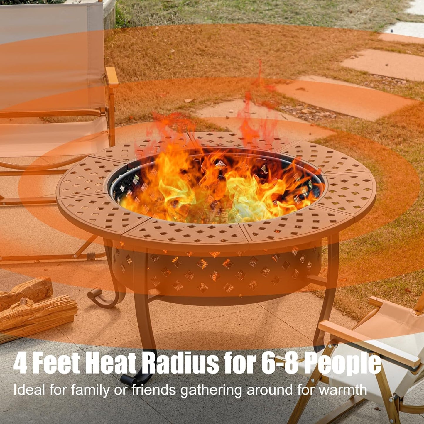 36 Inch Fire Pit with 2 BBQ Grills, Wood Burning Fire Pits for Outside with Lid & Fire Poker, BBQ& Outdoor Firepit & Round Metal Table 3 in 1 for Patio, Picnic, Party
