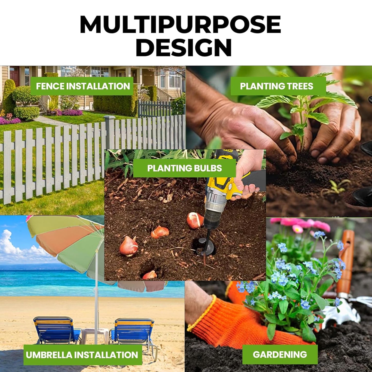 K-Brands Auger Drill Bit for Planting – 1.6 x 9 Inch - Spiral Hole Planter for Bulbs, Bedding Plants, and Umbrella Holes - 3/8 Inch Hex Drive