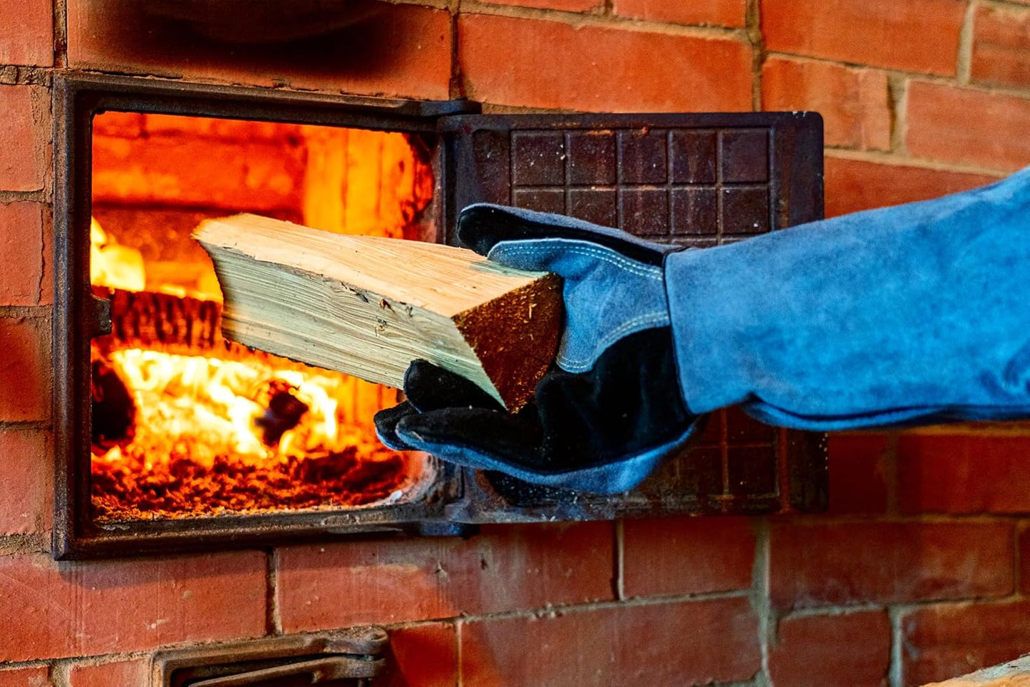 RAPICCA Fireplace Gloves Fire Heat Resistant: Grey 16IN 662℉- Fireproof Leather for Fireplace Fire pit Wood stove Campfire Furnace BBQ Grill Oven Stick Mig Welding Welder Gear - Birthday Gift for men