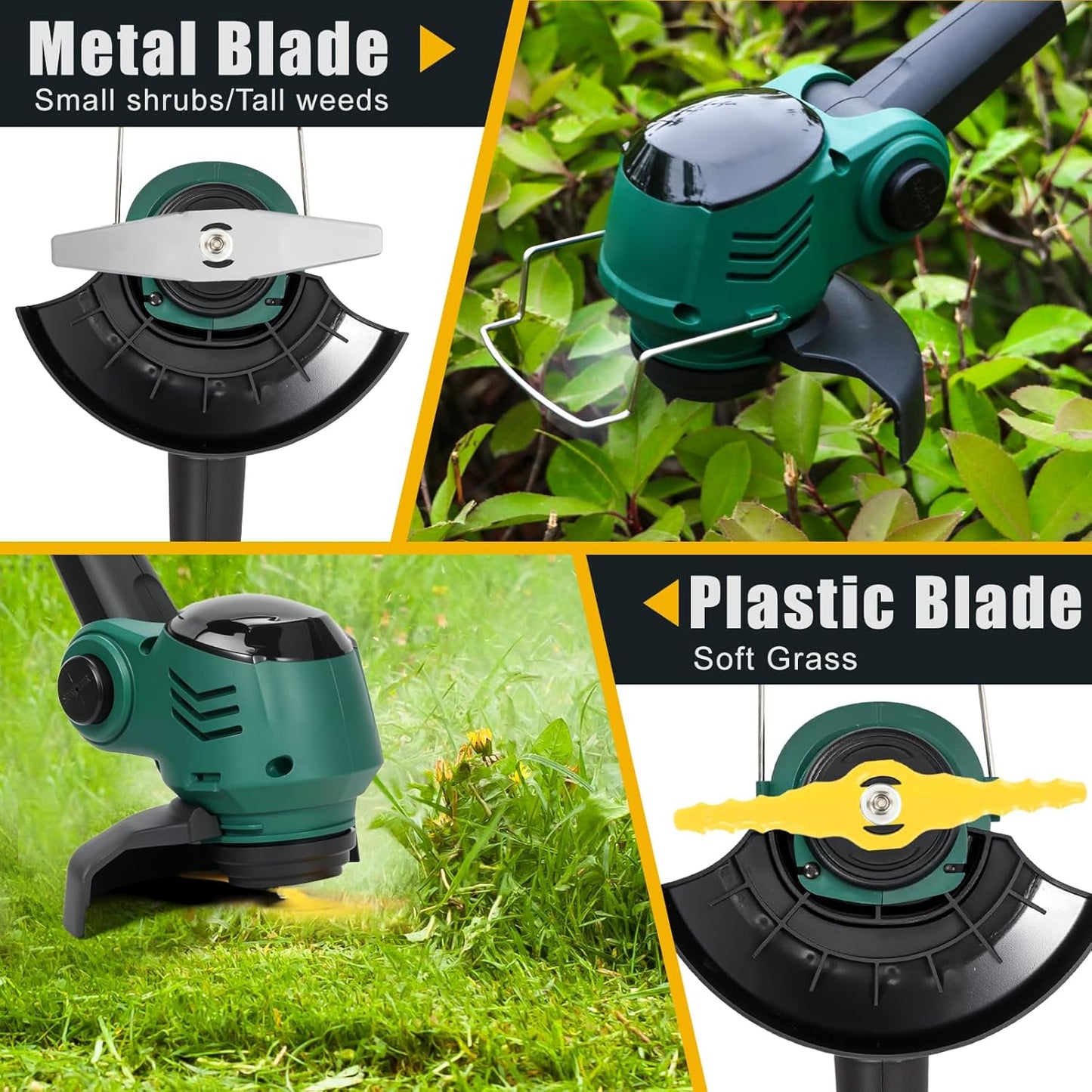 Electric Weed Wacker Cordless, Electric Grass Trimmer 21V 4.0Ah Battery Powered Weed Trimmer, 3 in 1 Lightweight Brush Cutter/Edger/String Trimmer with 2 Types Blade & for Garden and Yard Lawn