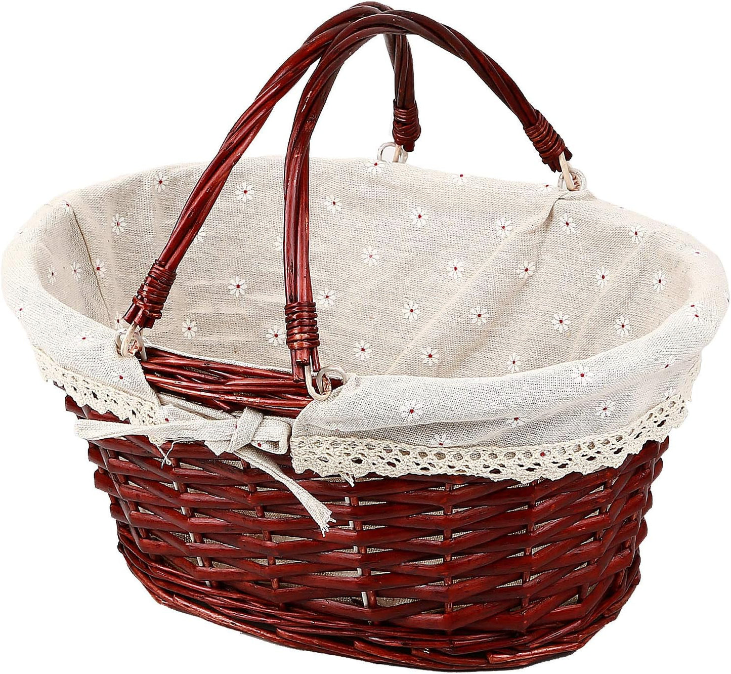 KINJOEK Wicker Woven Basket, Multipurpose Natural Willow Basket with Handle Premium Linen Cotton Cloth Lining for Storage and Decoration, Brown