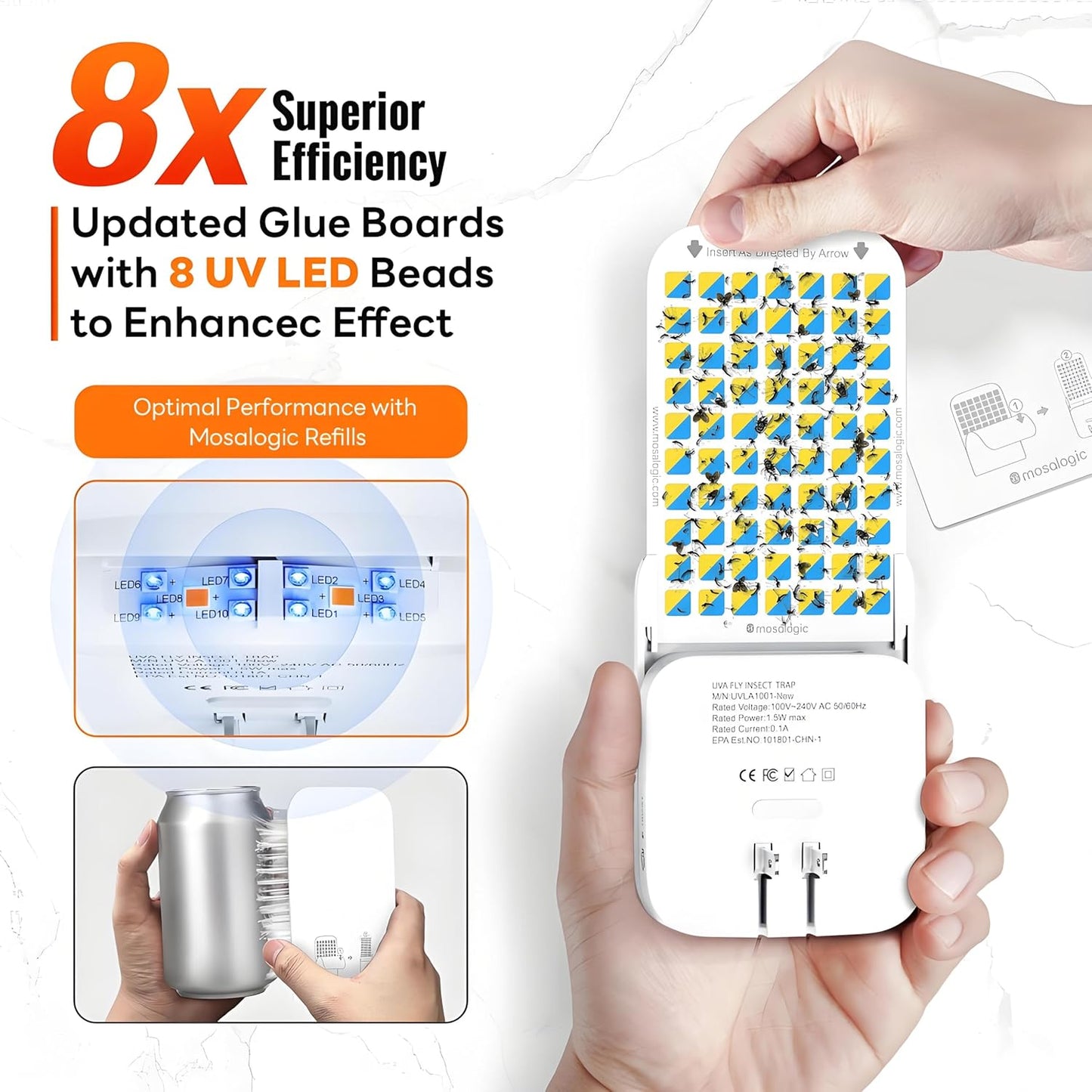 Mosalogic Fruit Fly Traps for Indoors Gnat Trap for House Indoor-600 Sqft Protection Area UV Fly Insect Trapper for Fruit Flies，Gnats，Mosquito，and Other Flying Insect Plug-in Bug Killer White 2Pack