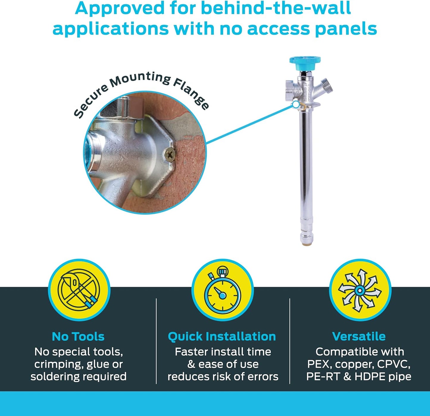 SharkBite 8 Brass Push Frostfree Sillcock, Chrome/Blue