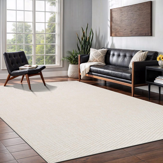 Easy Jute Rug 9x12 Indoor Outdoor Natural Rugs Solid Fiber Rug Woven Area Rug Boho Easy Clean Inside Carpet for Living Room Bedroom Dining Room Hallway or Outdoor Patio Porch (9 X 12 Bone)