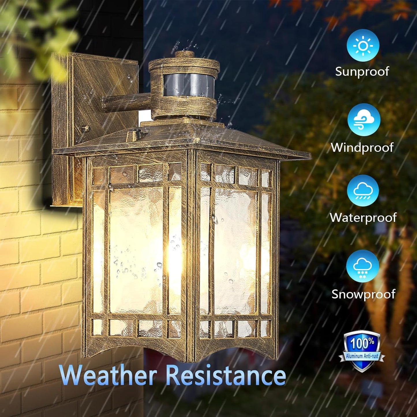 Bronze Outdoor Motion Sensor Lights - Dusk to Dawn Lighting Fixture for Outside House Exterior - Wall Mount Porch Lantern with Yard Front Motion Detector - Garage Patio Anti-Rust Light