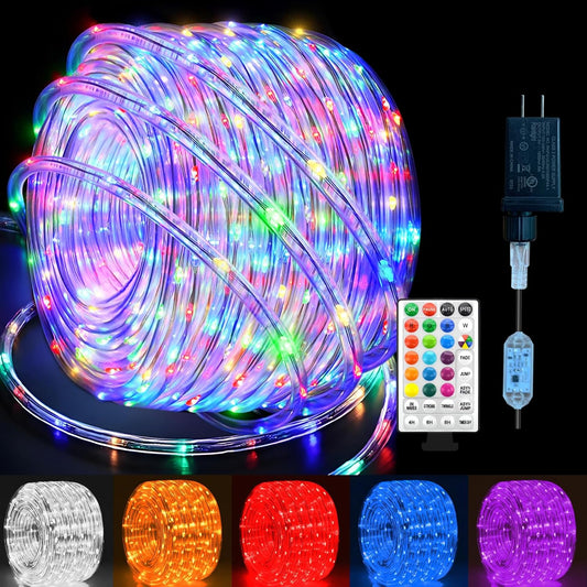 33Ft LED Rope Lights Outdoor Plug in, 16 Color Changing String Lights Indoor with Remote, 8 Modes Waterproof Fairy Lights for Outside Garden Patio Party Wedding Christmas Decoration