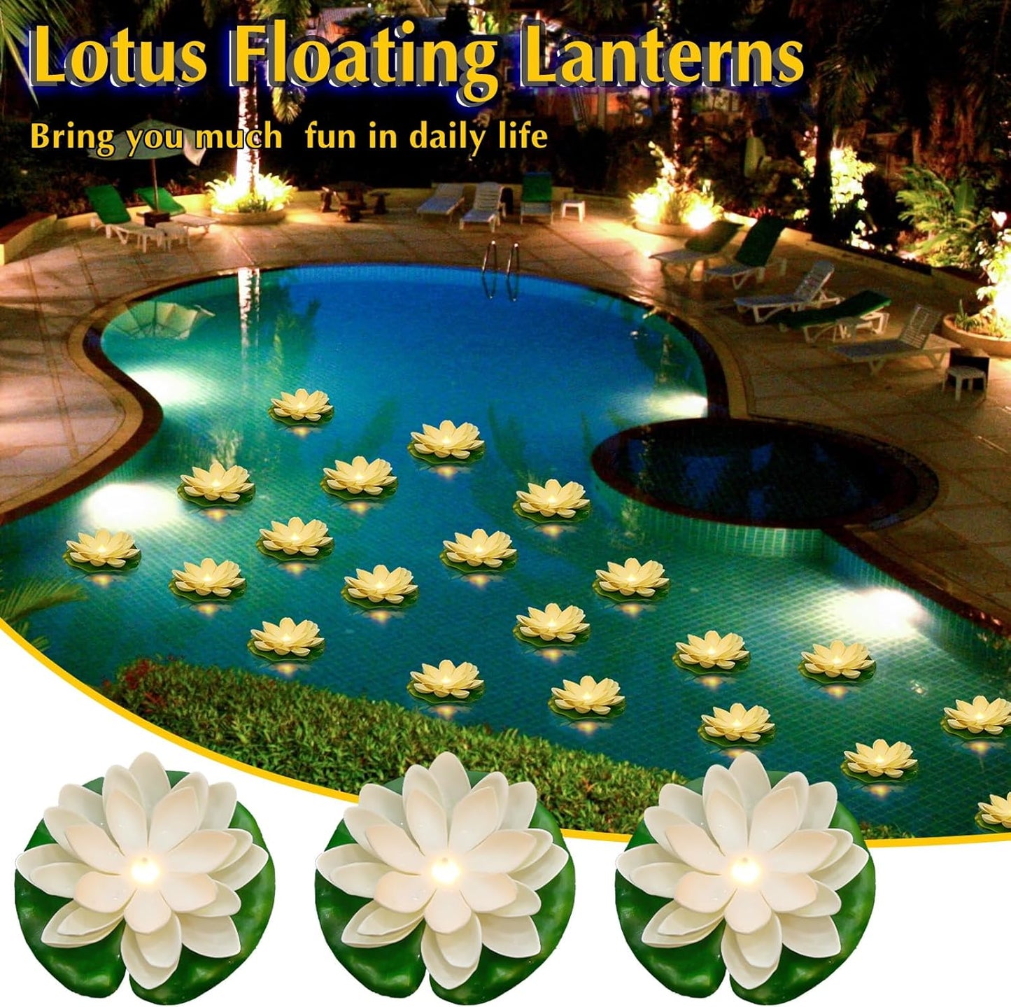 Liliful 36 Pcs Diwali Lotus Decoration Floating Lights Lotus Artificial Floating Flowers for Pool with LED Lights Battery Operated for Indian Puja Ganesh chaturthi Diwali(5.91 Inch,White)