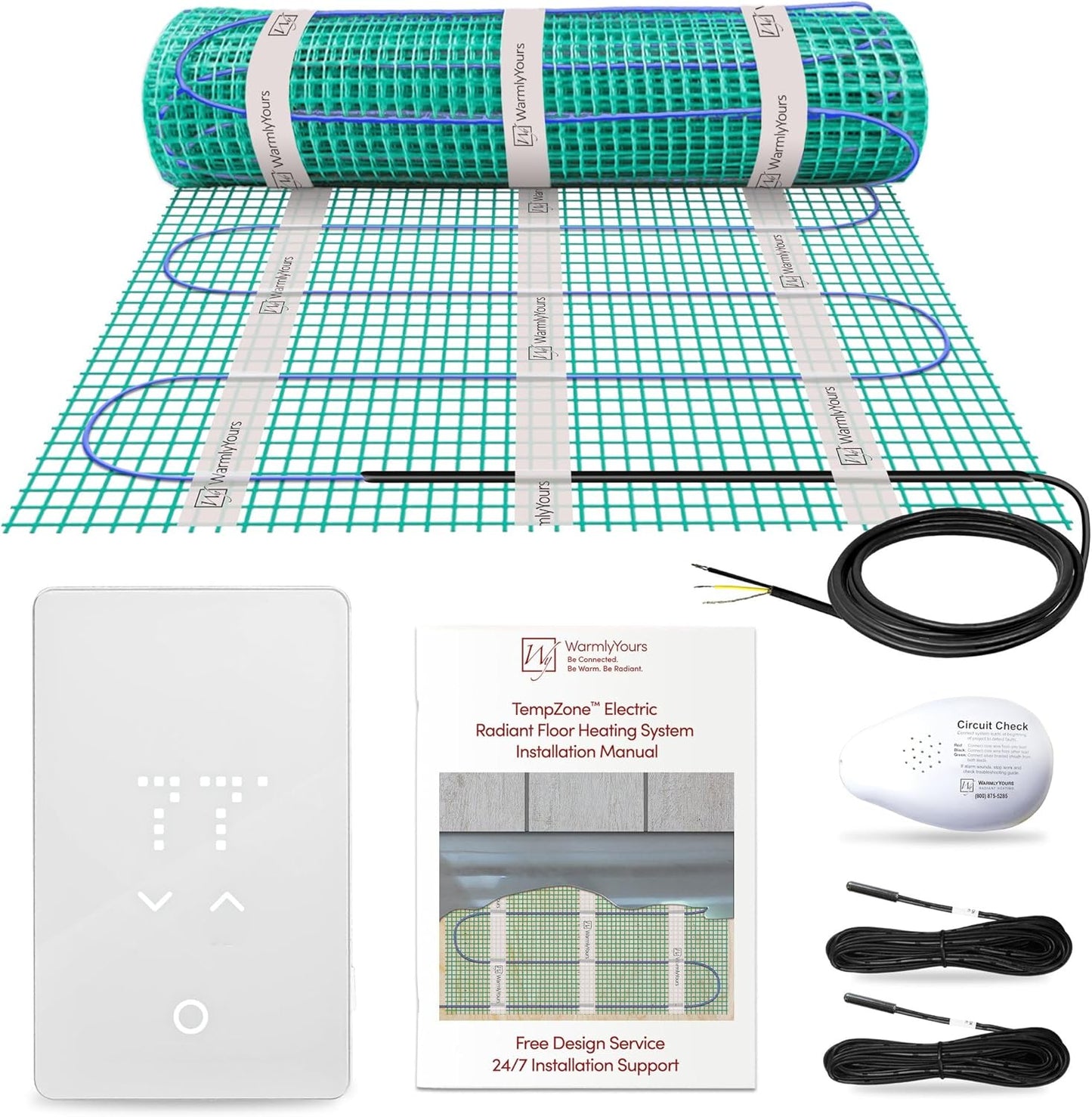 27 Sqft Heated Floor Mat Kit with Radiant Floor Heating System Thermostat UTN5, Two Sensors, Tester, 120V Electric Radiant Floor Heating Mat installs under Bathroom Tile, Vinyl - WarmlyYours TempZone