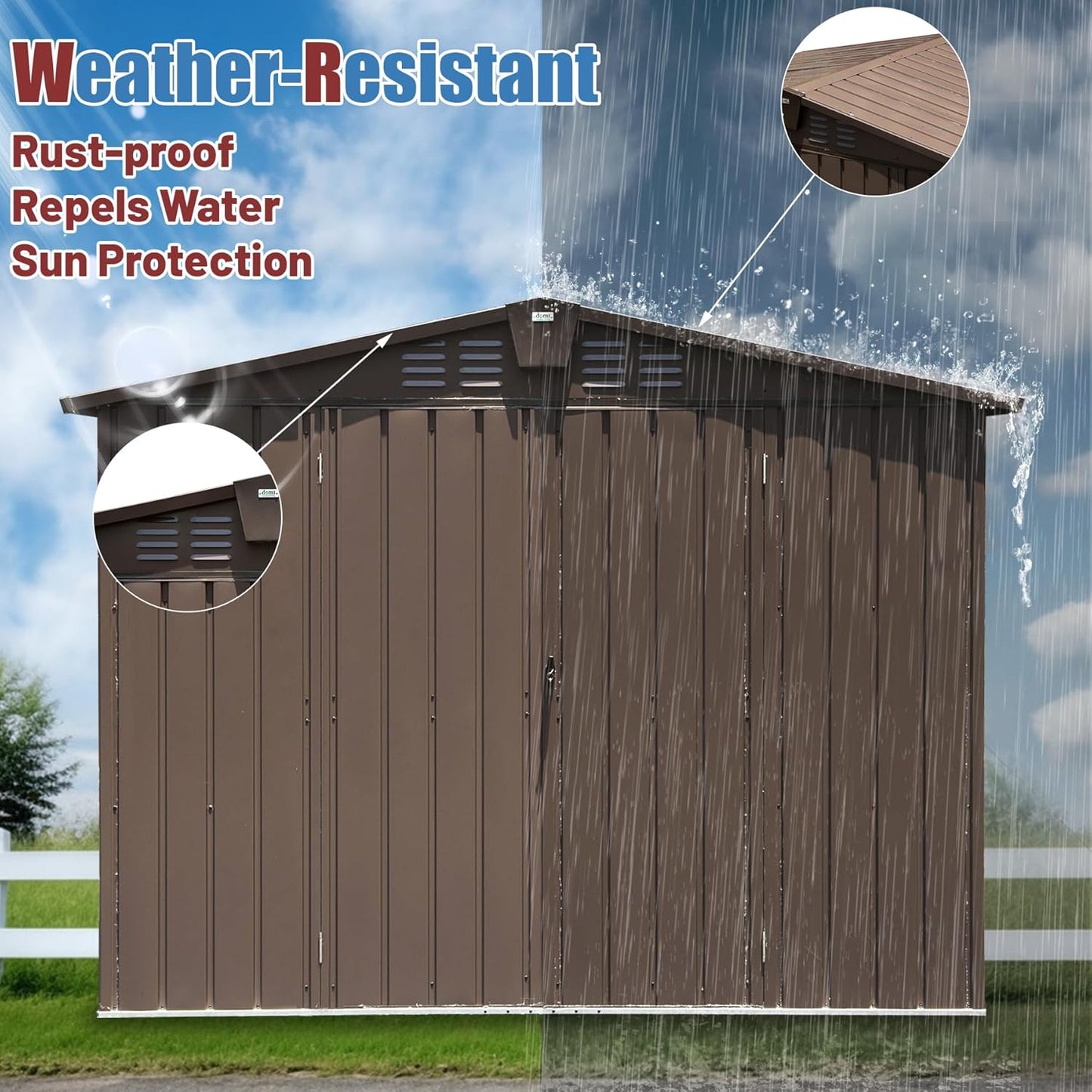 Domi Outdoor Storage Shed 10' x 8’, Metal Garden Shed with Galvanized Steel Frame for Bike, Tools, Lawn Mowers, Pool Toys, Outdoor Storage Cabinet with Lockable Door for Garden Lawn Patio (Dark Brown)