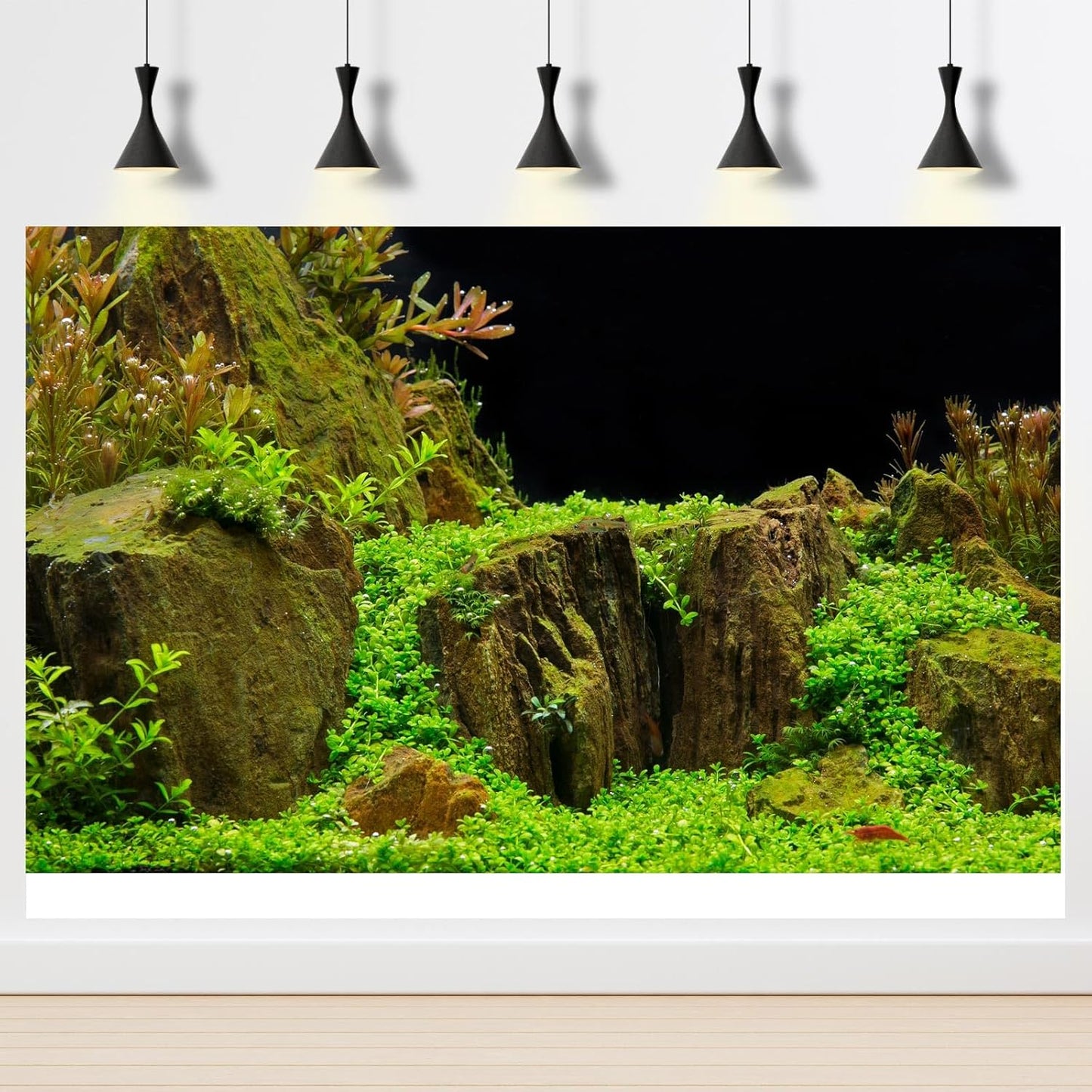 Aquarium Background Exquisite Underwater Grass with Moss Aquarium Backdrop Mysterious Stone Aquarium Background Durable Vivid and Fresh Leaves Background Tank Backdrop Decor Vinyl 48x20in