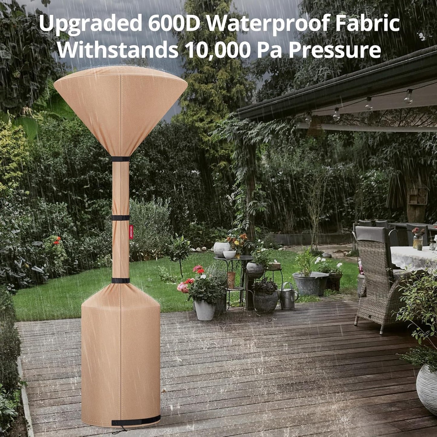 QH.HOME Winter Patio Heater Covers, [2025 Upgraded Tear-Resistant Fabric] Waterproof with Robust Zipper ,Height fit 87"-92",Dustproof/Wind/Sunlight/Snow-Resistant, Camel