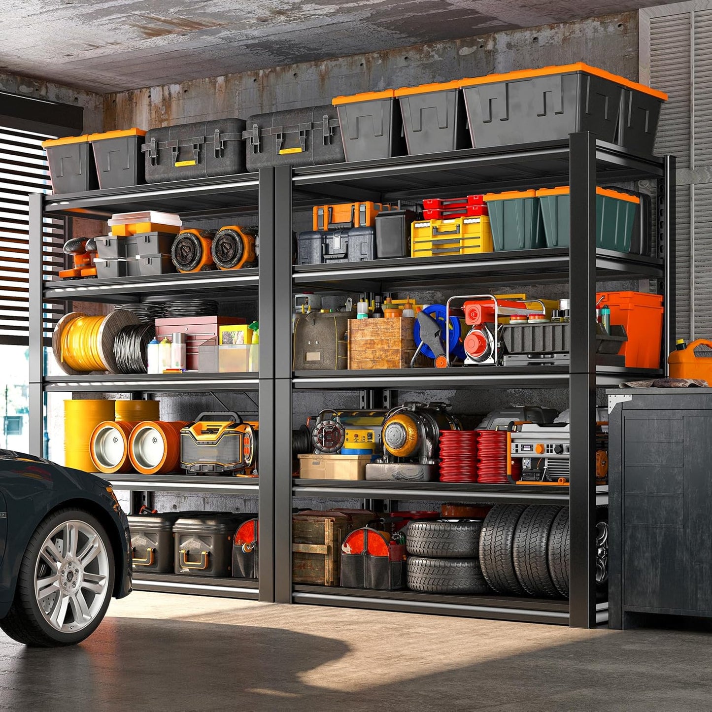 REIBII Garage Shelving Heavy Duty 2500LBS Storage Shelves 40" W Garage Shelves Heavy Duty Shelving Metal Shelves for Warehouse, Basement, Pantry, 40" W x 17.7" D x 72.2" H