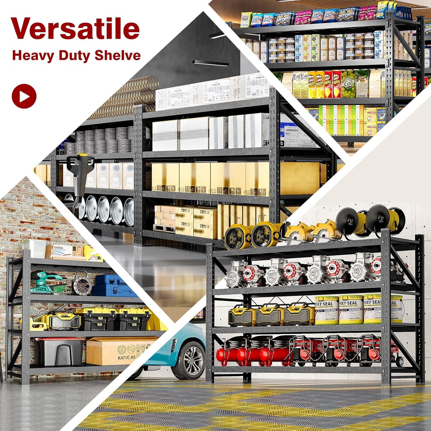 9000LBS Metal Steel Storage Shelves - 75" W Black 4 Tier Heavy Duty Rack Commercial Industrial Shelving with Adjustable Shelf for Basement Garage Warehouse - 75" W x 24" D x 70" H