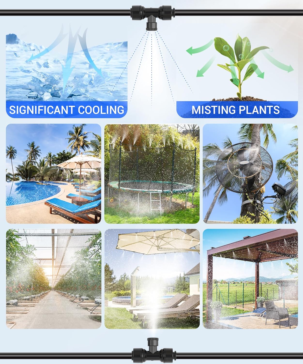 60FT Misters for Outside Patio Misters for Cooling (22 Mist Nozzles) Outdoor Water Patio Hose Greenhouse Mister System Outside Mist Backyard Trampoline for Waterpark Watering Misters for Cooling