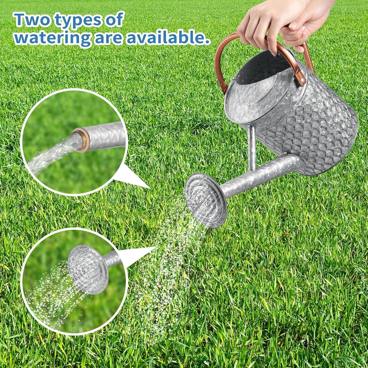 1 Gallon Metal Watering Can for Outdoor Indoor Plants, Galvanized Watering Can with Removable Spray Spout, Ideal for Garden Watering