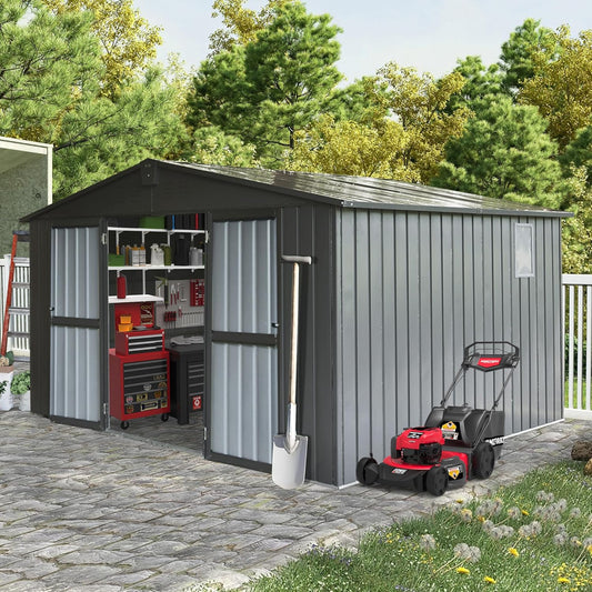 Domi Outdoor Storage Shed 11' x 9', Metal Steel Utility Tool Shed Storage House with Double Lockable Doors & Air Vents for Backyard Patio Garden Lawn Dark Grey
