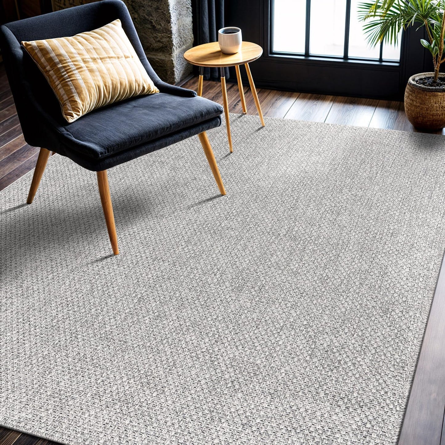 CAMILSON Easy Jute Rug 4x6, Indoor Outdoor Gray Color Farmhouse Area Rugs for Living Room Patio and Kitchen Rug, Solid Boho Woven Design, Easy-Cleaning, Washable Outside Carpet Alfombras (4 x 6)