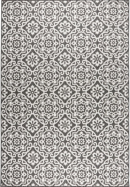 Nicole Miller New York Patio Country Julia Transitional Geometric Indoor/Outdoor Area Rug, Black/Grey, 6'6"x9'2"