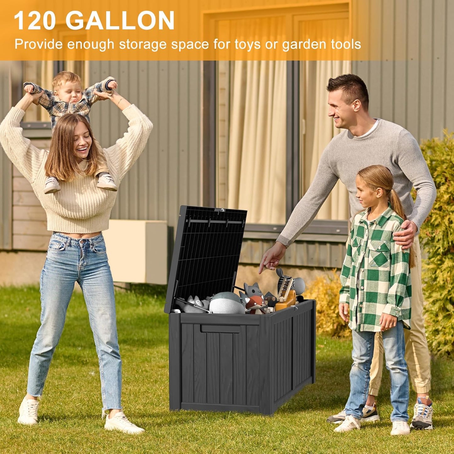120 Gallon Outdoor Storage Box – Waterproof Deck Box for Patio & Garden,Black