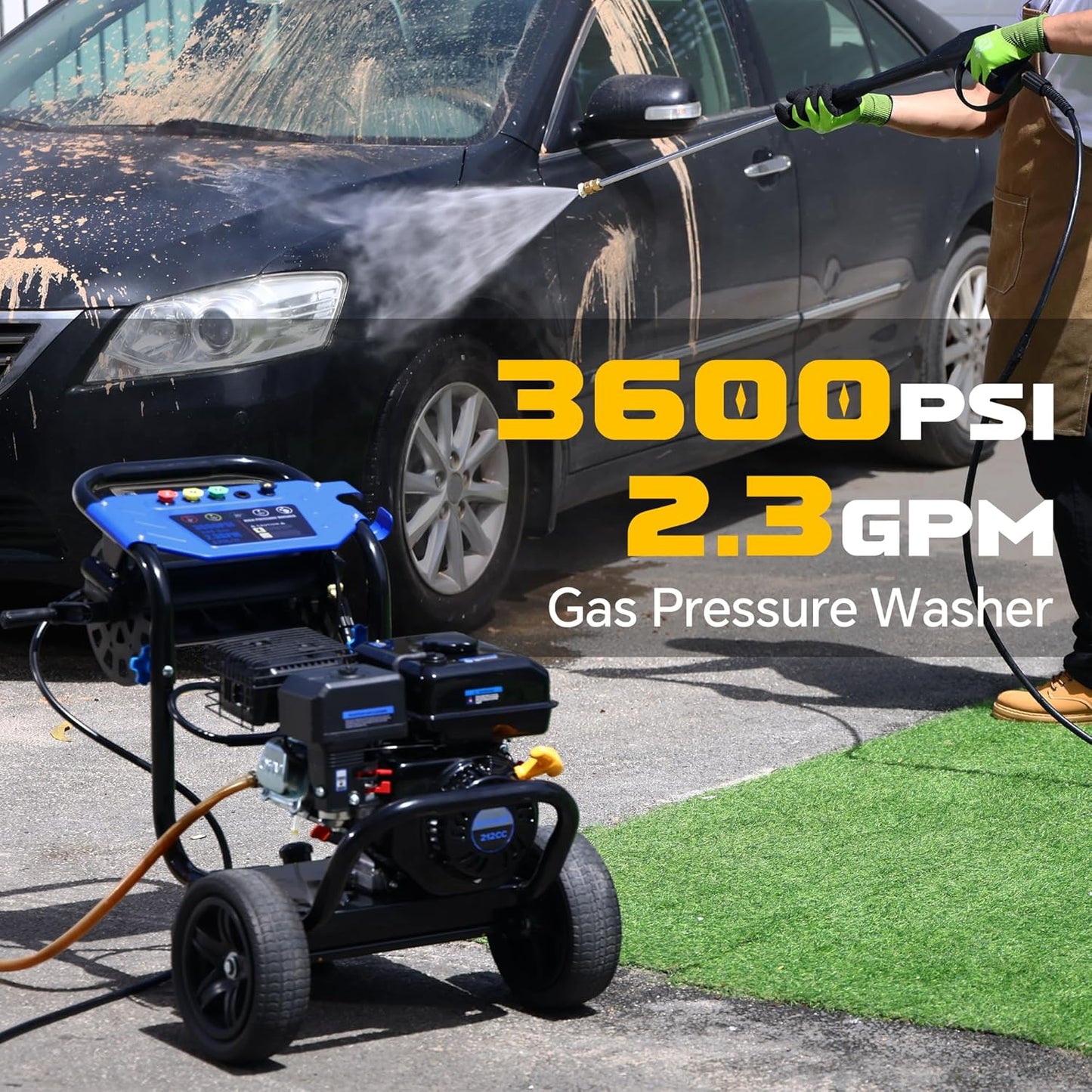 Gas Pressure Washer 3600 PSI 2.3 GPM, 212CC Power Washer with 5 Quick-Connect Nozzles, 30FT Hose & Reel, Aluminum Axial Pump, Heavy-Duty Pressure Cleaner for Driveways, Cars, Fences, Home Use