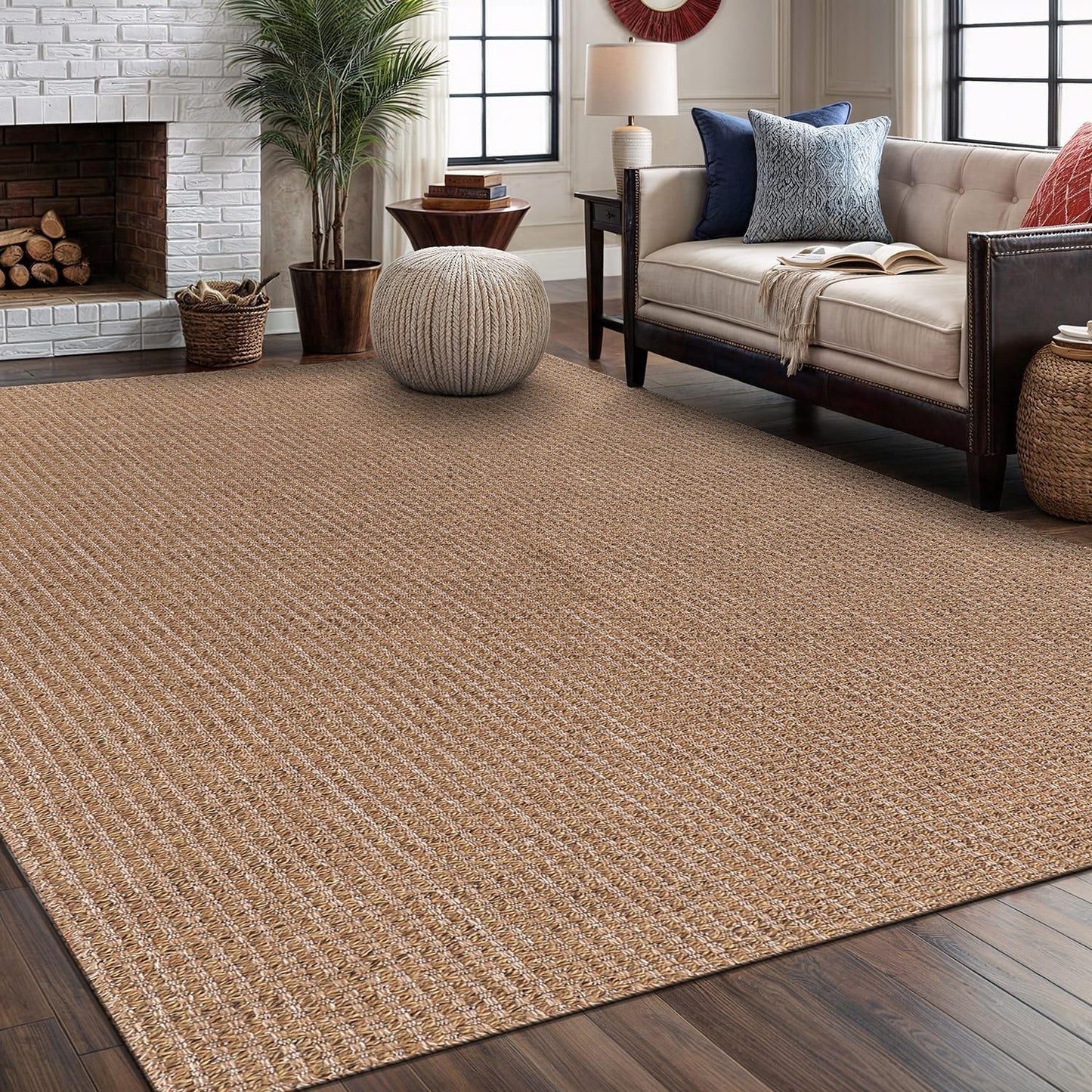 Easy Jute Rug 5x7 Indoor Outdoor Natural Rugs Solid Fiber Rug Woven Area Rug Boho Easy Clean Inside Carpet for Living Room Bedroom Dining Room Hallway or Outdoor Patio Porch (5 X 7 Natural)