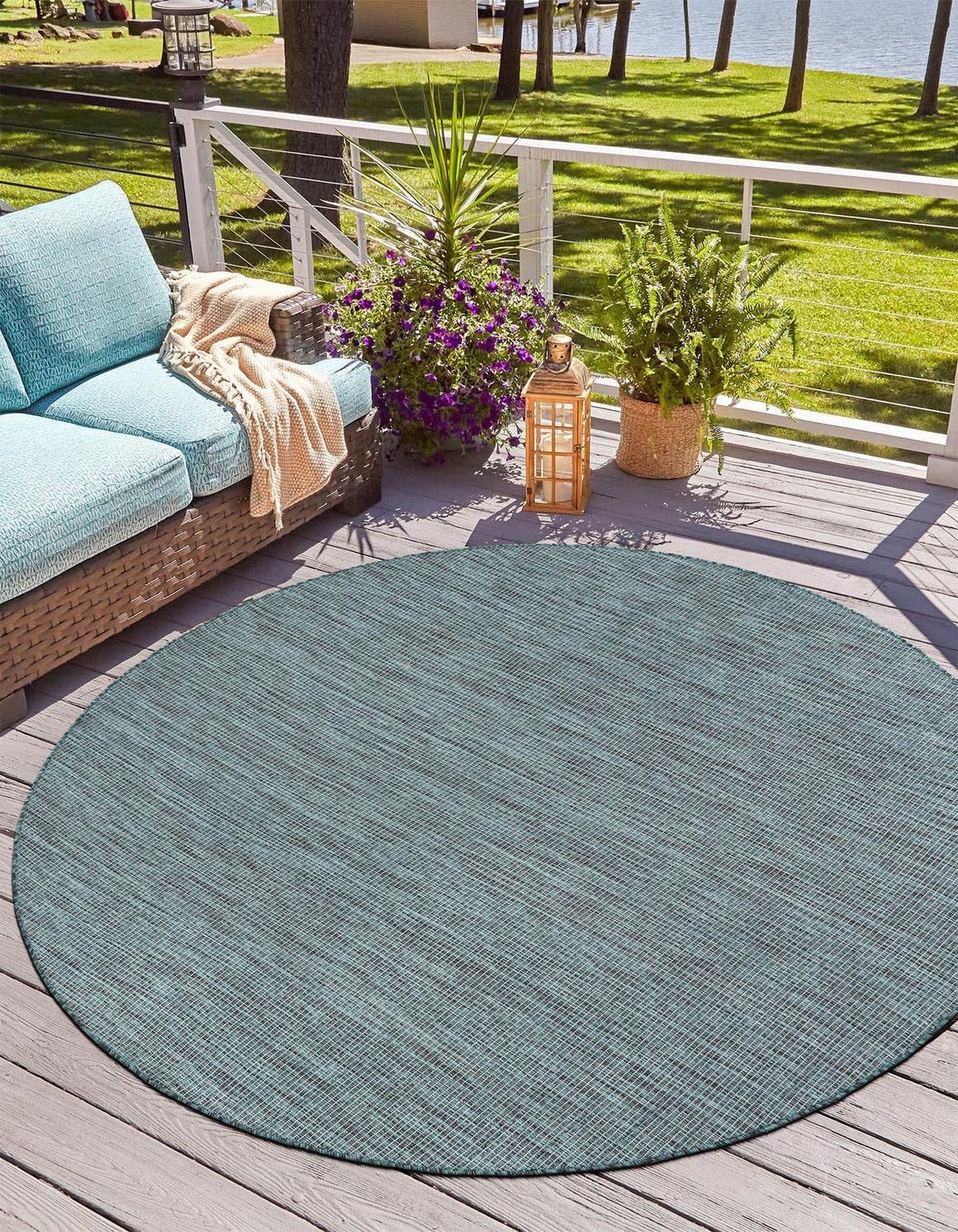 Unique Loom Outdoor Solid Collection Area Rug (10' Round Teal/Navy Blue)