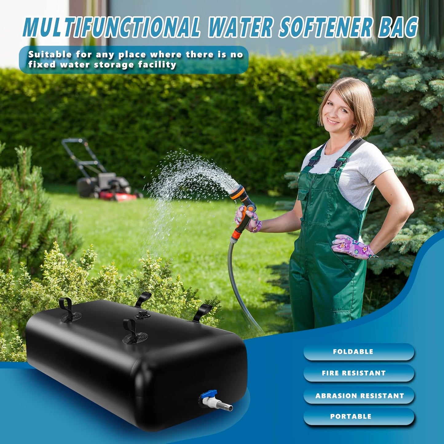 400 L/100 Gal Water Bladder Tank, Foldable Portable Water Storage Container, Emergency Water Bag for RV, Truck Bed, Fire Prevention, Drought Resistance, Black