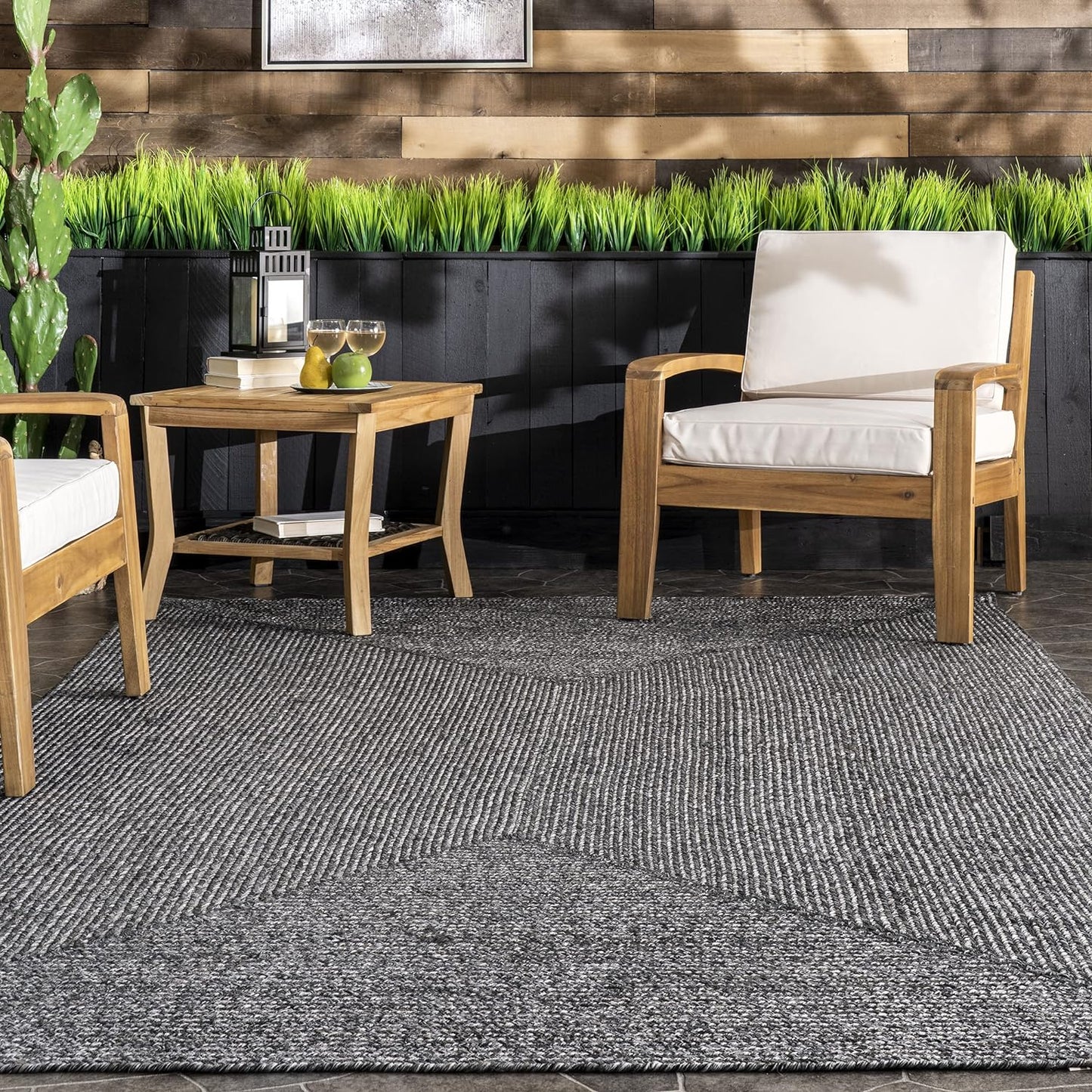 nuLOOM 2' x 12' Solid Hand Braided Indoor/Outdoor Area Rug, Pet-Friendly, High Traffic, Weather Resistant, for Patio, Balcony, Bedroom, Living, Dining Room, Wynn Charcoal